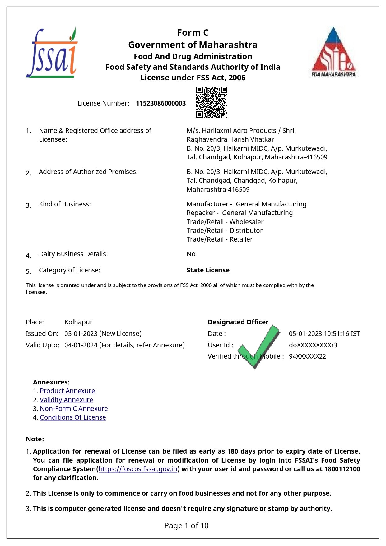 FSSAI certificate